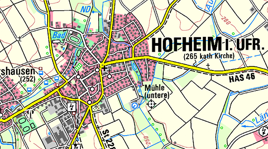 Kartenausschnitt aus der DTK50 von Hofheim in Unterfranken