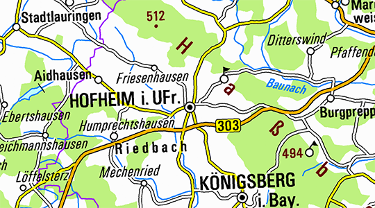 Kartenausschnitt aus der DTK500 von Hofheim in Unterfranken