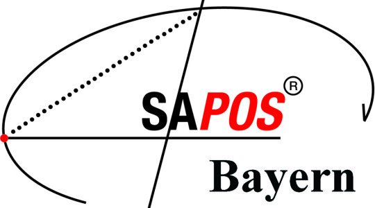 Ellipse mit Meridianen und schwarz-rotem Sapos-Logo