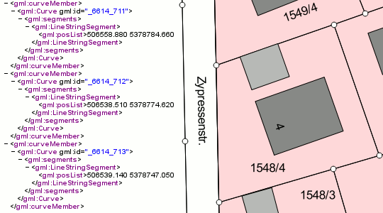 Flurkarte mit grauen Linien mit Metadaten beschrieben