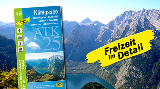 ATK25-Titel im Vordergrund, Watzmann und Königssee im Hintergrund, Freizeit im Detail